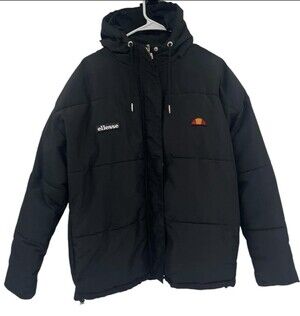 Ellesse Jacket Womens US 4 UK 8 Black Hooded Pejo Puffer Quilted Full Zip